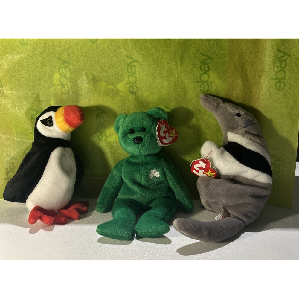 Ty Beanie Babies Lot Puffer Erin Ants Plush 1997 Vintage Green OS Excellent